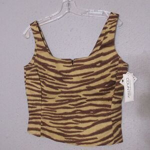 Jones New York Country Women Crop Top 8 Vintage Y2K Brown Animal‎ Print Smocked